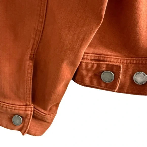 LIVERPOOL CLASSIC BUTTON DOWN JEAN JACKET WITH POCKETS ORANGE RUST SIZE: M - Picture 5 of 16